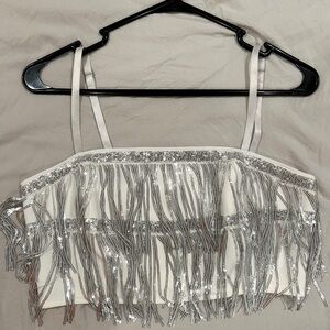 Sparkly sequin white fringe top!